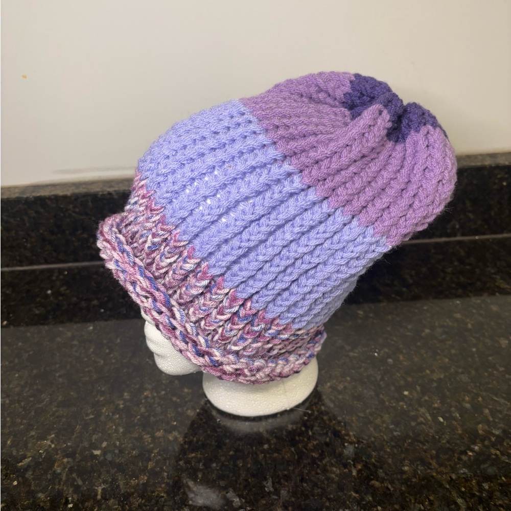 NWOT Teen/Adult Chunky Striped Purple Knit Slouchy Beanie